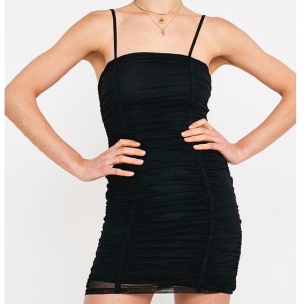 urban outfitters black ruched mini dress